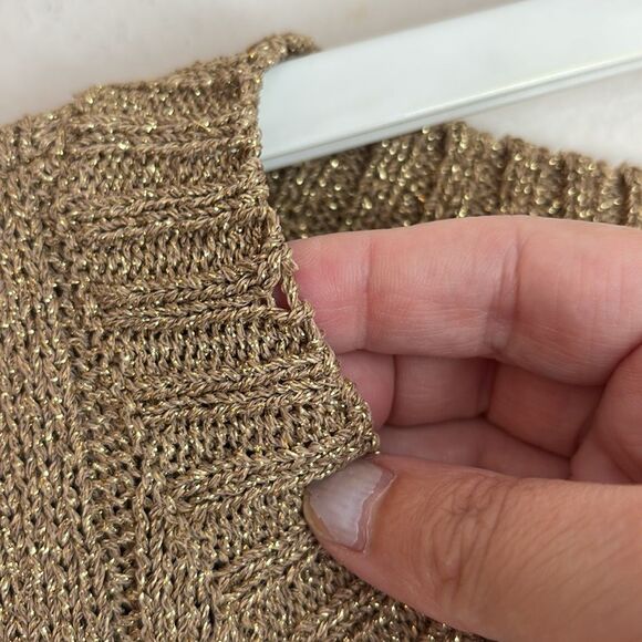 Talbots Gold metallic holiday Cable Knit sparkle Cardigan sweater Women’s large - Picture 6 of 9